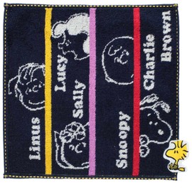 Blooming Peanuts 000193-0039-03 Snoopy Front Gauze / Back Towel Handkerchief, Snoopy and Friends (Navy) Women's Towel, Hand Towel, Approx. 9.8 inches (25 cm), navy