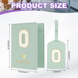 PATIKIL Passport Holder for Travel, Initial Passport Cover and Luggage Tag Set with Alphabet Chenille Letter Patch Travel Wallet Bag Suitcase Identifier for Women Family Travel Green O