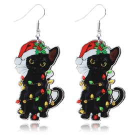 Christmas Earrings for women Christmas Holiday Earrings Colourful Christmas Drop Dangle Earrings - Jingle Bell/Black Cat/Christmas Jewelry for Women Dangling