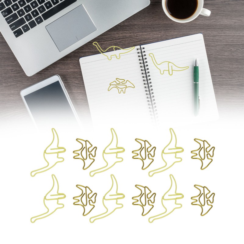 100pcs Shaped Paper Clips Pterosauria Yellow Dinosaur Shape Metal Portable