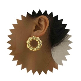 Inilbran Boho Chunky Circle Earrings Gold Chunky Thick Circle Earrings Vintage Metal Circle Earrings Geometric Open Circle Statement Earrings Jewellery for Women and Girls, Zinc, No Gemstone