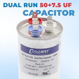 50/7.5 uF 50+7.5 MFD ± 5% 370 V o 440 V Dual Run Start AC Capacitor para ac 50 7.5 CBB65r CBB65b Condensador para arranque de motor o bomba de calor, condensador, bomba de piscina