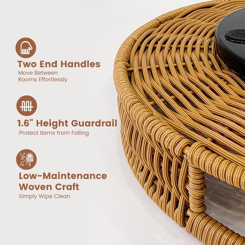 VAZINE 12 Inch Rattan Lazy Susan Turntable Organizer, Round Rotating