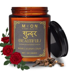 Luxury Aromatherapy Candle | Rose, Clove and OUD | Natural Soy | Unique Essential Oils | Pure Cotton Wick | Best for Gift, Travel, Home & Bath, Wellness | 130 grams | BEAUTIFUL