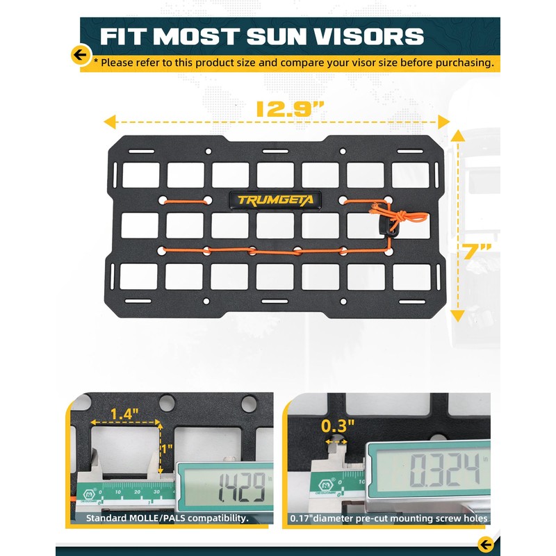 Molle Visor Organizer Universal Sun Visor MOLLE Panel for Vehicle