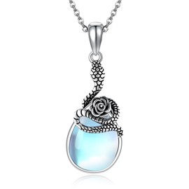 DAYLINLOVE Snake Chain 925 Sterling Silver Rose Moonstone Tear Pendant Necklace Animal Renaissance Age Jewellery Anniversary Gift Women Girls Women Mother Snake Lovers, Sterling Silver, No Gemstone