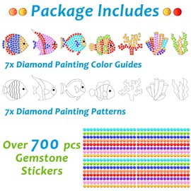 Qyeahkj 7pcs Summer Crafts Ocean Sea Arts Crafts DIY Under The Sea Gem Diamond Suncatcher Crafts for Kids Ocean Diamond Painting Gifts for Kids Bulk Aged 4 6 8 10 for Birthday Party Home School Decor