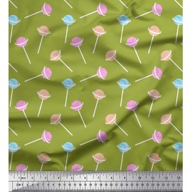 Soimoi Green Viscose Chiffon Fabric Lollipop Kids Print Fabric by Yard 42 Inch Wide