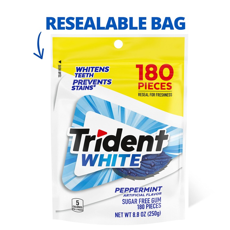 Trident White Sugar Free Gum, Peppermint, 180 Count (Packaging May