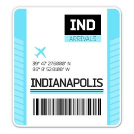 Squiddy Indianapolis Indiana Airport Code IND Luggage Tag Style - Vinyl Sticker for Car, Laptop, Notebook (5" high)
