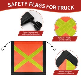 6 Pcs 18" x 18" Safety Flags for Truck with Bungee Core and Reflective High Visibility Orange Warning Flag with Webbing Border for Trailer Car