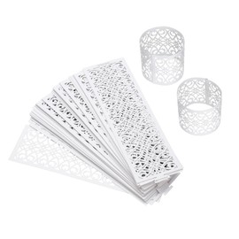 sourcing map 200Pcs Napkin Rings Laser Cut Foil Paper, Napkin Holder Hollow Napkin Bands for Weddings Party Serviette Table Decoration Restaurant (White, 5.3 x 1.6")