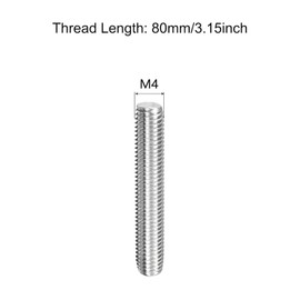 TOP-VIGOR 10Pcs M4 x 80mm Fully Threaded Rod, 304 Stainless Steel Right Hand Threads Rods, Fully Studding Rod Bar for Anchor Bolts, Clamps, Hangers and U-Bolts