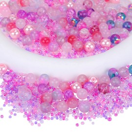 BEEFLYING 700pcs Glass Jewelry Making Kit, Assorted Crystal Round DIY Beads with Ocean and Seed Beads for Bracelets, Necklaces, Earrings Making (Pearl Pink)