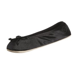 Isotoner Women's Satin Ballerina Slipper, Black, Small/5-6 M US