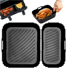 2PCS Airfryer Zubehör, Silikonform Heißluftfritteuse Zubehör für Tefal EY9018 5,2/3,1 L, Air Fryer Silikonform für Cecotec Cecofry DuoSize 9 L 5,5/3,5 L, Silikon Backform für Lakeland 5L/3L(Black)