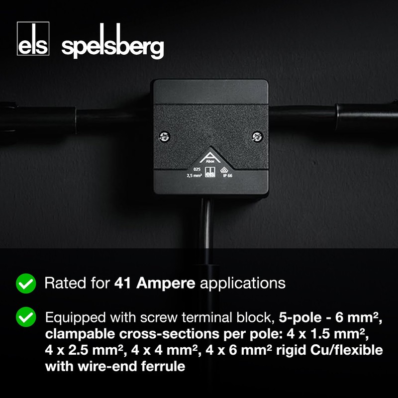Spelsberg Abox Pro 060-6²/sw - IP66/IP67/IP69 Junction Box with Cable