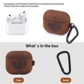 Leather Case Cover for AirPods 3, Genuine Oil Wax Crazy Horse Cowhide Leather Case Cover for AirPods 3, Handcrafted Fully-Wrapped Genuine Leather Earphone Case,Dark Brown