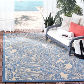 SAFAVIEH Courtyard Collection Area Rug - 5'3" x 7'7", Natural & Blue, Non-Shedding & Easy Care, Indoor/Outdoor & Washable-Ideal for Patio, Backyard, Mudroom (CY2996-3101)