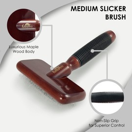Kenchii Slicker Brush for Dogs, Professional Dog Grooming Brush for Loose Fur, Tangles, Long Short Haired, Stainless Steel Pins, Maplewood Handle (Medium)