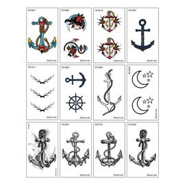 SanerLian Anchor Temporary Tattoo Sticker Waterproof Vintage Adult Men Women Arm Shoulders Body Art 10.5X6cm Set of 12 (SF283)
