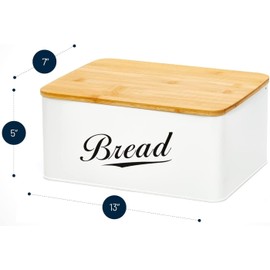 RoyalHouse Modern Metal Bread Box with Bamboo Cutting Board Lid, (Pack of 2) Total 2 Bread Box, Bread Storage Container for Kitchen Counter, Vintage Kitchen Decor Organizer