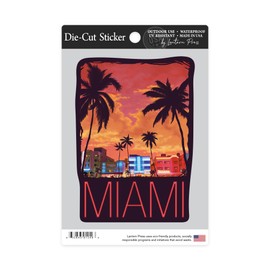 Die Cut Sticker South Beach Miami, Florida, Neon Buildings, Contour Vinyl Sticker 3 to 6 inches, (Waterproof Decal for Cars, Water Bottles, Laptops, Coolers), Large