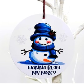 Wanna Blow My Nose? Christmas Ornament - Rude Tree Hanging Flat Bauble Decoration - Cheeky Funny Xmas Party Decor Secret Santa Gift