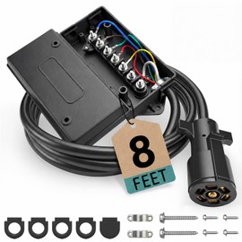 PKDOAX 7 Way Trailer Cord with Junction Box, 8 Ft 7 Pin Wiring Harness