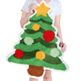 Tinideya Christmas Tree Bathroom Rug Absorbent Washable Green Bath Mat Christmas Bathroom Decoration Non Slip Tree Shaped Area Rugs for Bathroom Front Door Living Room Floor Decor