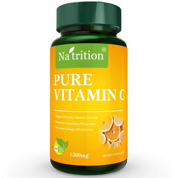 Na'trition Pure Vitamin C Vegetarian Capsules 1500mg per Serving, Organic Immune System Support and Antioxidant Supplement | Non-GMO and Gluten Free | 50 Day Supply