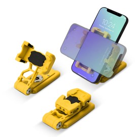 IFOOTAGE Phone Holder, Phone Tripod Mount Adapter with Cold Shoe, 360° Rotation Cell Phone Holder for Tripod, Selfie Stick, Desk Phone Stand with Adjustable Clamp, Yellow