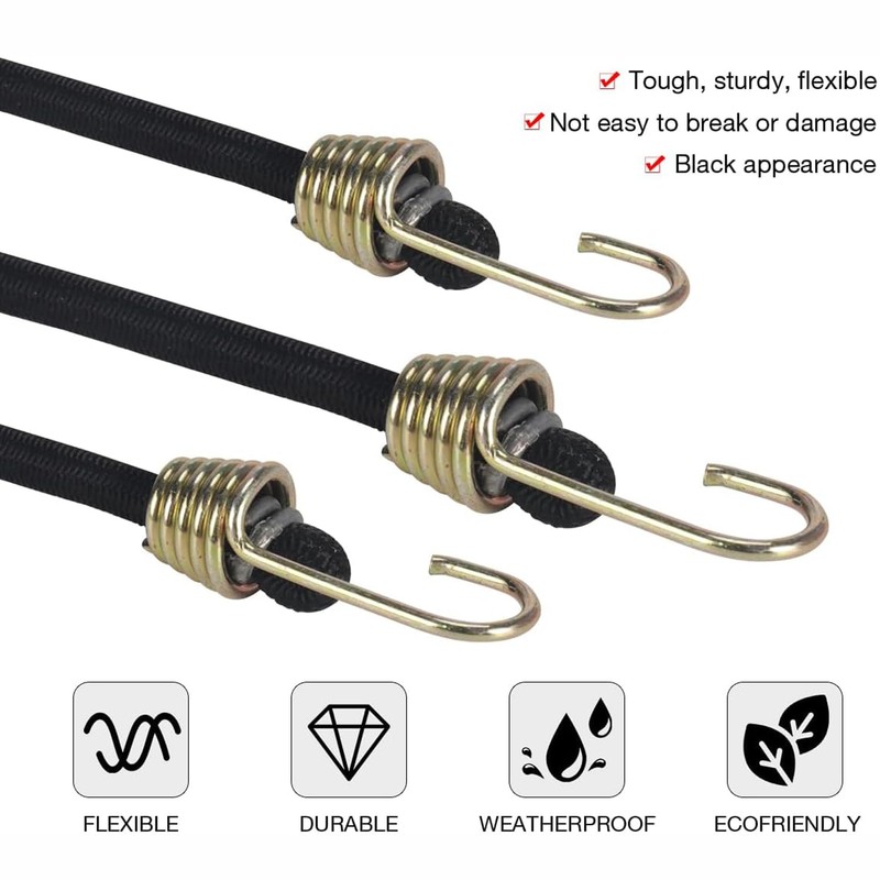 BEANPRECOY 15Pack Mini Bungee Cords with Hooks 10 Inch Black