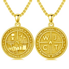 PELOVNY Gold Memento Mori Necklace 925 Sterling Silver Amor Fati Stoic Four Virtues Necklace Nature Jewelry Christmas Stoicism Gifts for Men Women