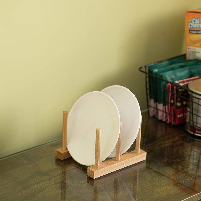 Basicwise Set of 2 Bamboo Wooden Dish Drainer Rack, Plate