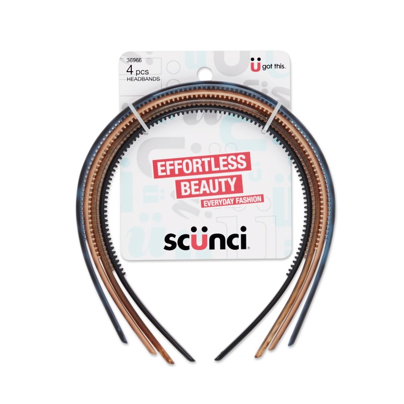 Scunci Effortless Beauty Skinny Plastic Headbands, 4-Count