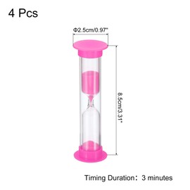 PATIKIL 3 Minute Sand Timer, 4Pcs Small Sandy Clock with Plastic Cover, Count Down Sand Glass for Games, Kitchen, Party Favors DIY Decoration, Pink