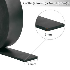 Rubber Strips, Neoprene Rubber Mat, Solid Rubber Profile Rubber Mats for Seal, Flooring Protection, Vibration Protection, Cover, DIY Seals (1.3 mm (D) x 25 mm (W) x 3 m (L))