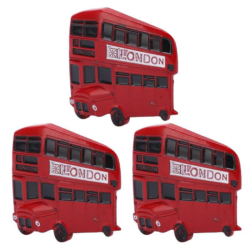 3Pcs Bus Fridge Magnet Red Bus Design Bright Colors Magnetic