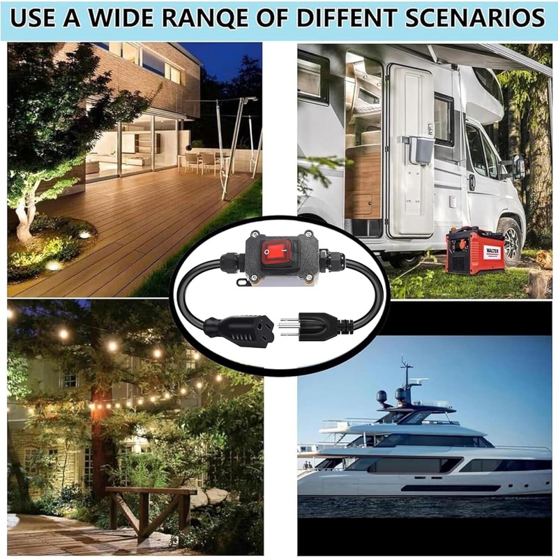AWINLI Outdoor Extension Cable with Waterproof Switch,14AWG Specification 3-Plug Extension