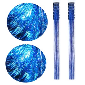 Hair Tinsel Clip in Blue 22 Inch Tinsel Hair Extensions with Clips 12 Pcs Colorful Glitter Tinsel Hair Heat Resistant Sparkling Fairy Hair Accessories for Women Kids Girls