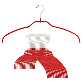 Mawa Narrow Petite Silhouette Clothing Hanger, Steel Hanger with Non-Slip Coating, for Shirts, Dresses, Camisoles, T-Shirts, Space-Saving, Rotating Hook, Set of 20, Red