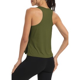 Bestisun Sleeveless Exercise Running Sports Clothing Dance Yoga Workout Tank Tops Active Tennis Shirts Army Green S