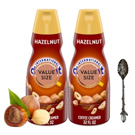 Hazelnut Liquid Coffee Creamer.- Two (2) 32 fl oz Bottles of Creamy Smooth Delightful Coffee Creamer and Candy Freezer Gem Spoon (Hazelnut) - Gem Spoon