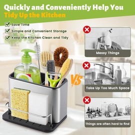 Kitchen Sink Holder,Rustproof Dispenser Kitchen Organizers with Water Drainage Board Storage Essentials Compact Multi-Compartment Caddy for Kitchen Countertop