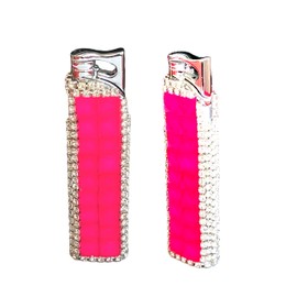 Rhinestone Bling Lighter Luxury Blue Torch Refillable Windproof Elegant Evening Party Gift Luxe (Rose Pink)