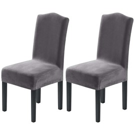 H.VERSAILTEX Velvet Dining Chair Covers Stretch Chair Covers for Dining Room Set of 2 Parson Chair Slipcovers Chair Protectors Covers Dining, Soft Thick Solid Velvet Fabric Washable,Grey
