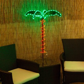 Deluxe Tropical LED Rope Light Palm Tree with Lighted Holographic Trunk and Fronds (2.5 Foot)