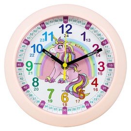 Kiddus Children's Wall Clock Analogue Time Teacher with Time Learning Exercises Silent Clock Many Languages Español Unicornio