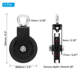 PATIKIL 2Pcs Cable Pulley Rotation Traction Wheel 3.54 in/90mm Silence Detachable Cable Pulley 360 Rotation for Pulley System Gym Equipment Lifting Block Clothesline DIY Projects